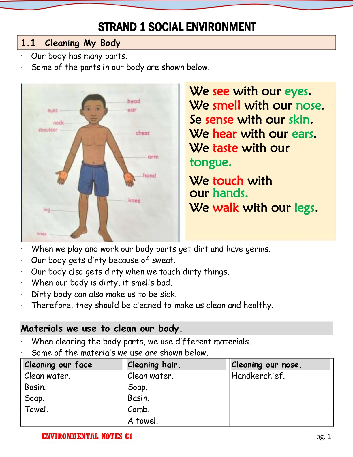 Grade 1 Environmental Activities Rationalised Notes — Page 1 Sample