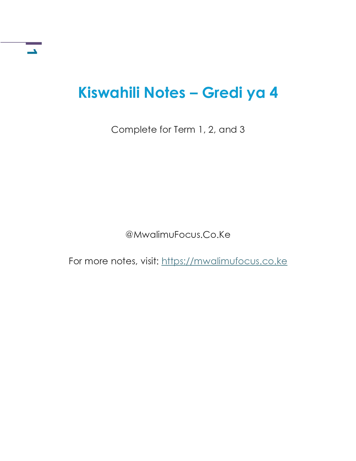 Grade 4 Rationalized Kiswahili Notes Complete Term 1 2 And — Page 1 Sample
