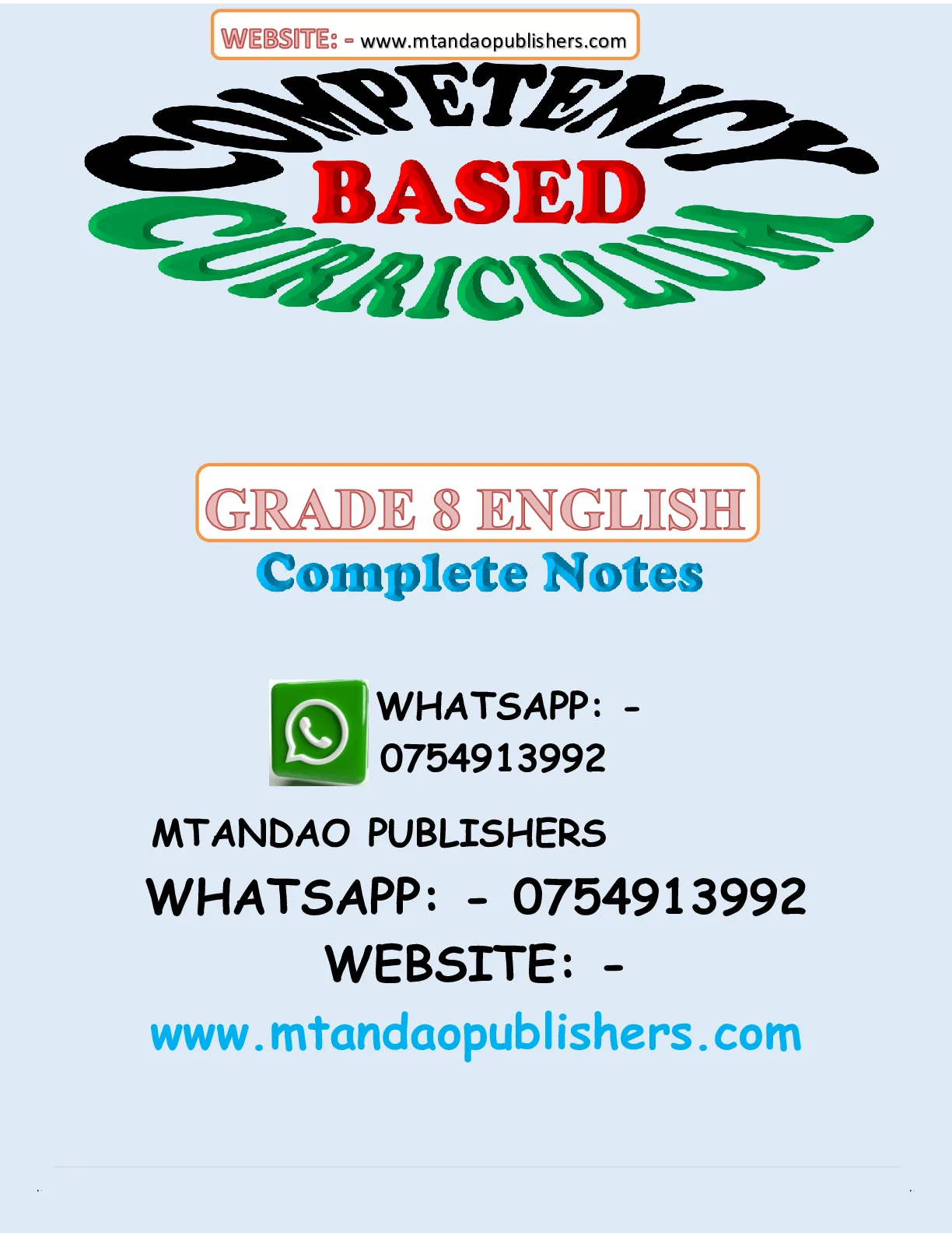 Grade 8 English Complete Notes — Page 1 Sample