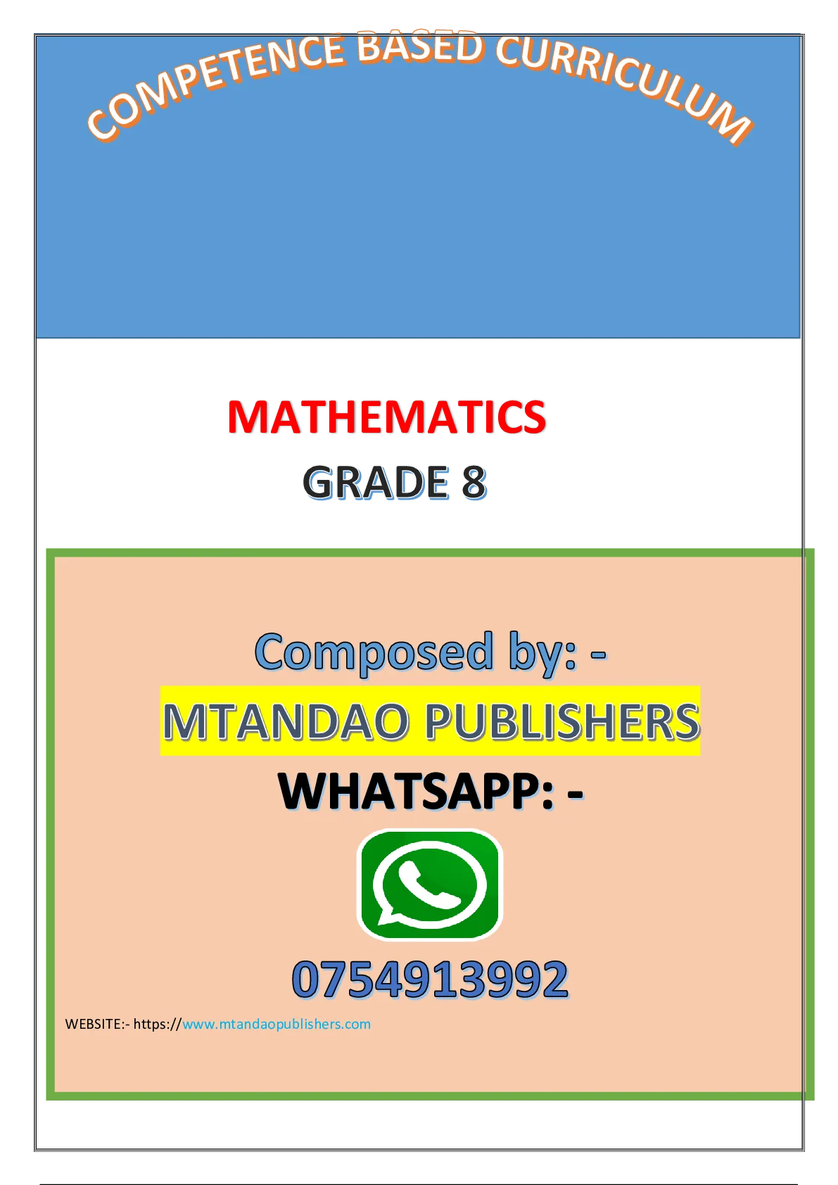Mathematics Grade 8 — Page 1 Sample