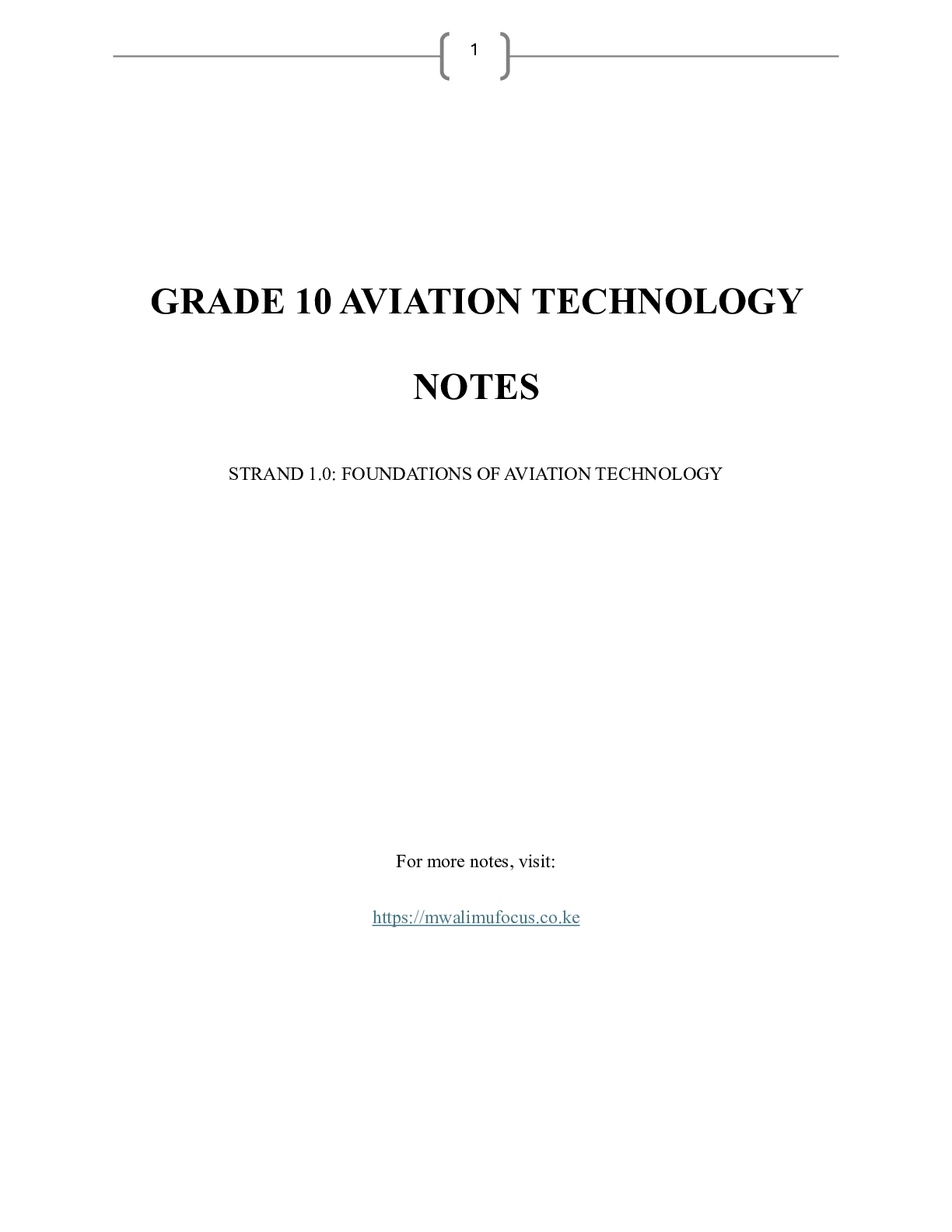 Grade 10 Aviation Technology Strand 1 Foundations of Aviation Technology Notes — Page 1 Sample