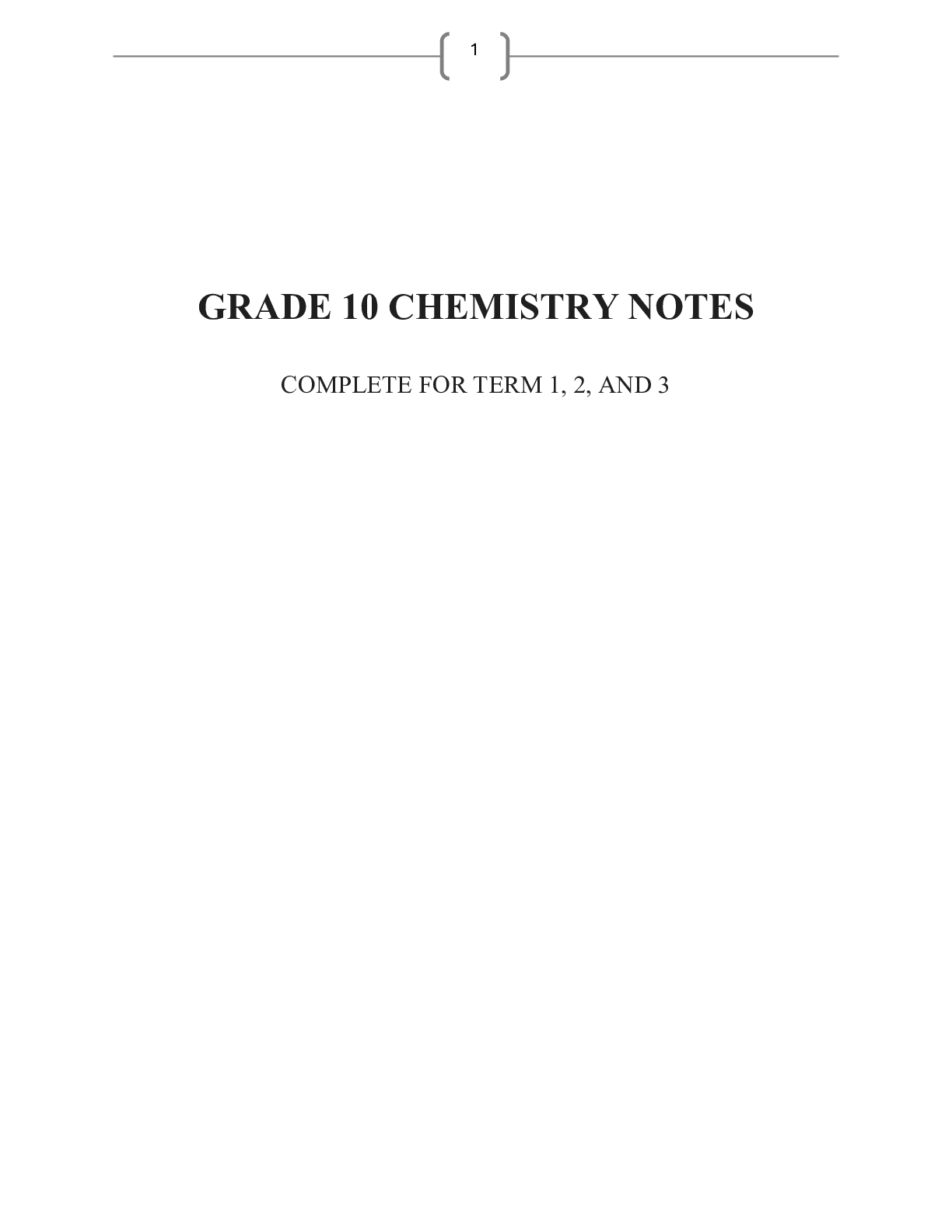 Grade 10 Chemistry Notes Term 1 2 And — Page 1 Sample