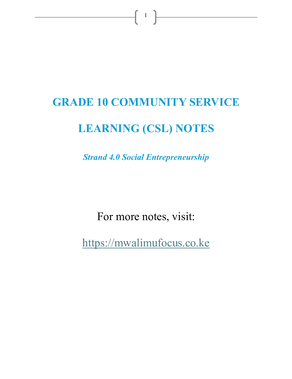 Grade 10 Community Service Learning Csl Strand 4 Social Entrepreneurship Notes — Page 1 Sample