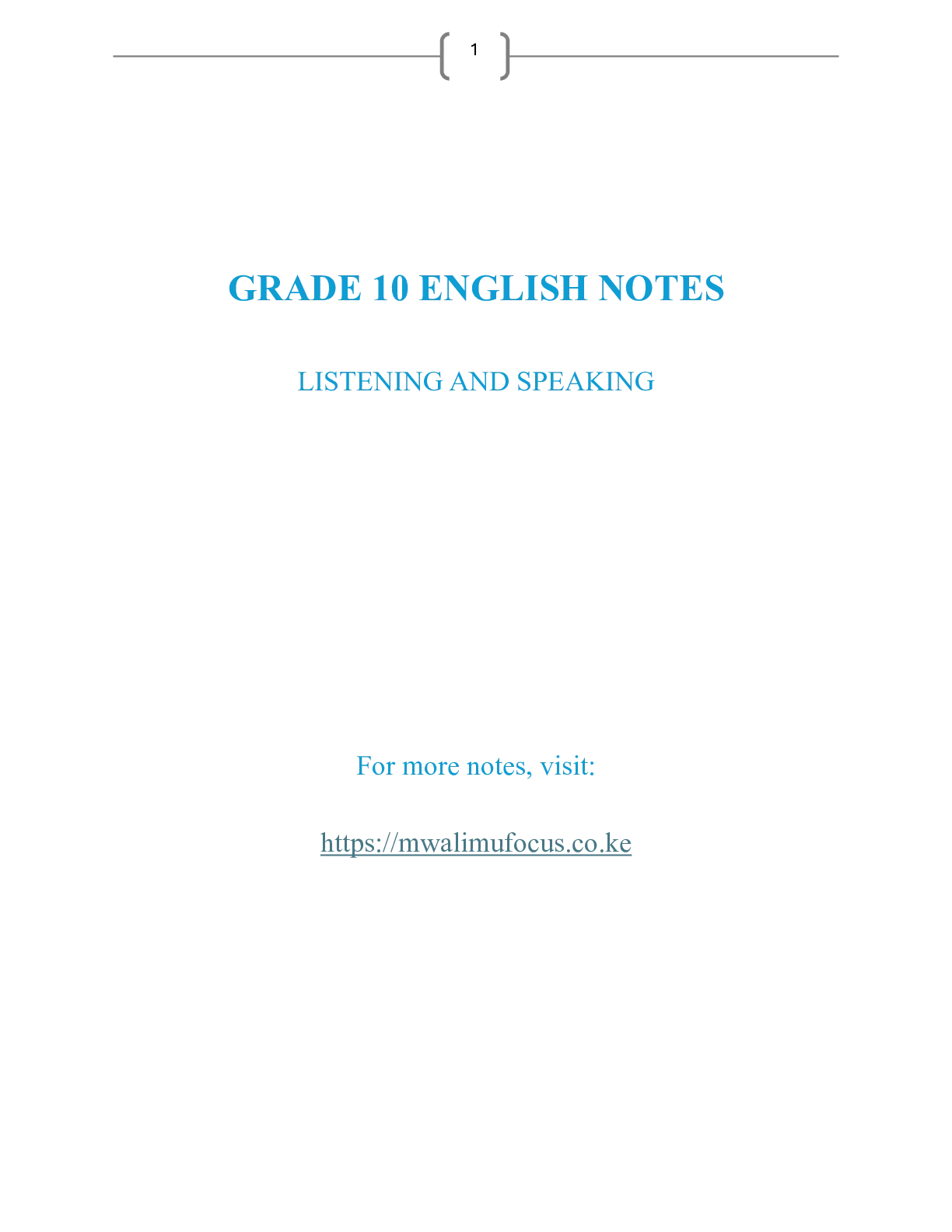 Grade 10 English Listening and Speaking Notes — Page 1 Sample