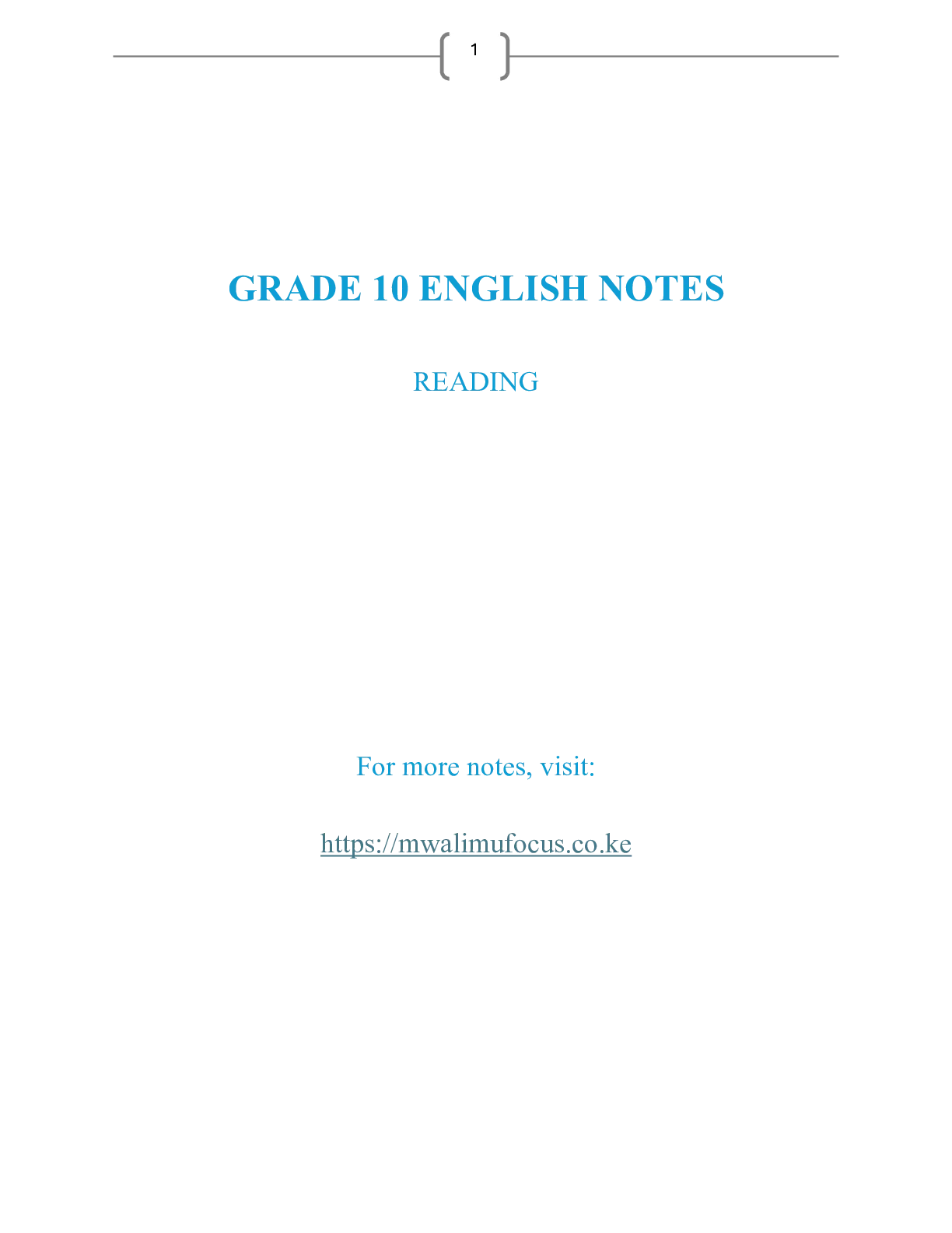 Grade 10 English Reading Notes — Page 1 Sample