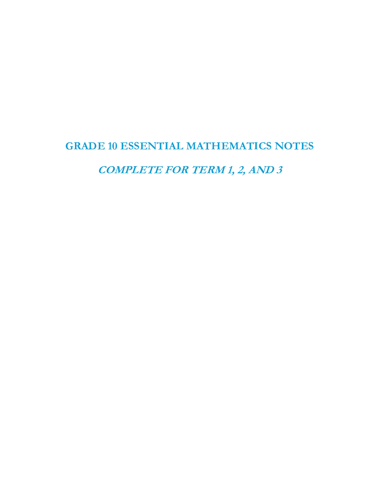 Grade 10 Essential Mathematics Notes Complete for Term 1 2 And — Page 1 Sample
