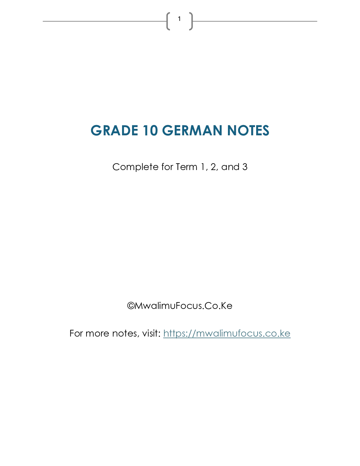 Grade 10 German Notes Complete for Term 1 2 — Page 1 Sample