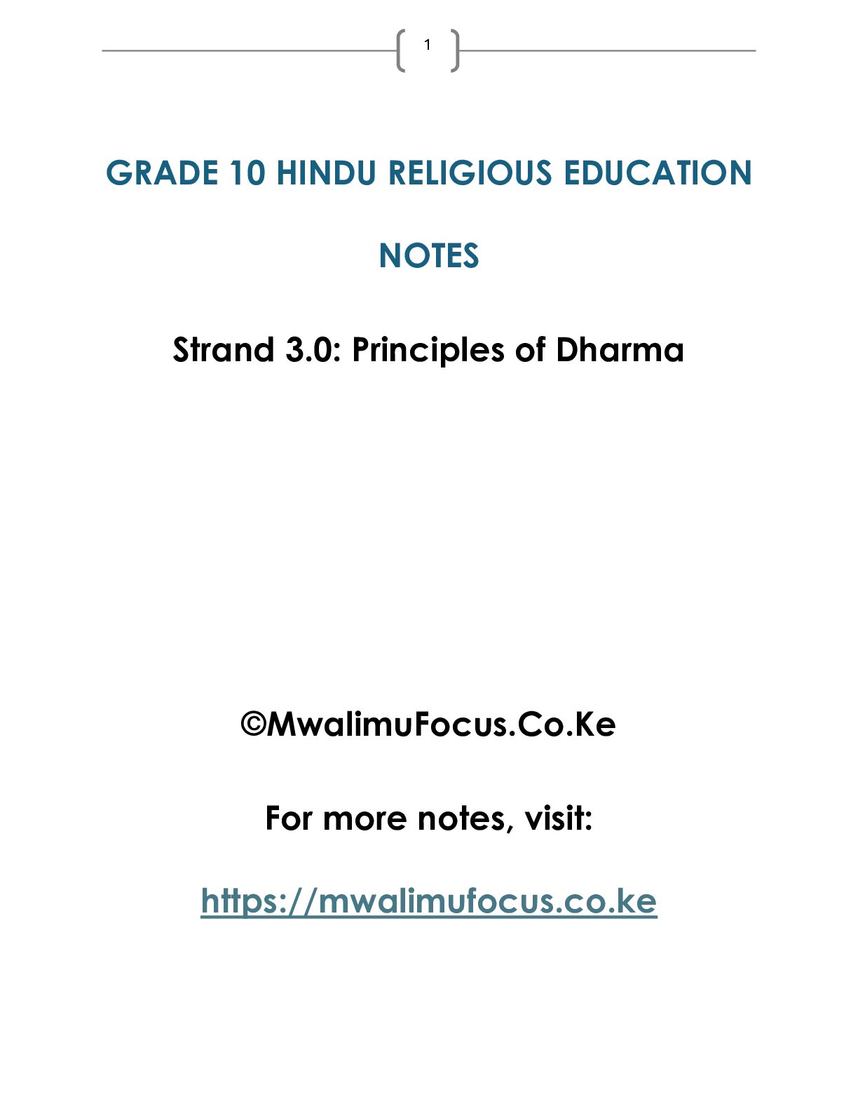 Grade 10 HRE Strand 3 Principles of Dharma Notes — Page 1 Sample