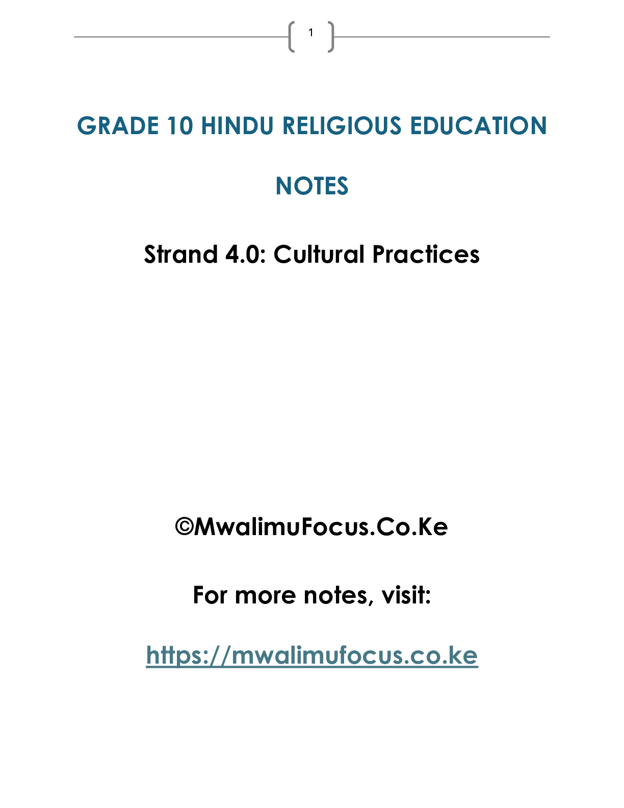 Grade 10 HRE Strand 4 Cultural Practices Notes — Page 1 Sample