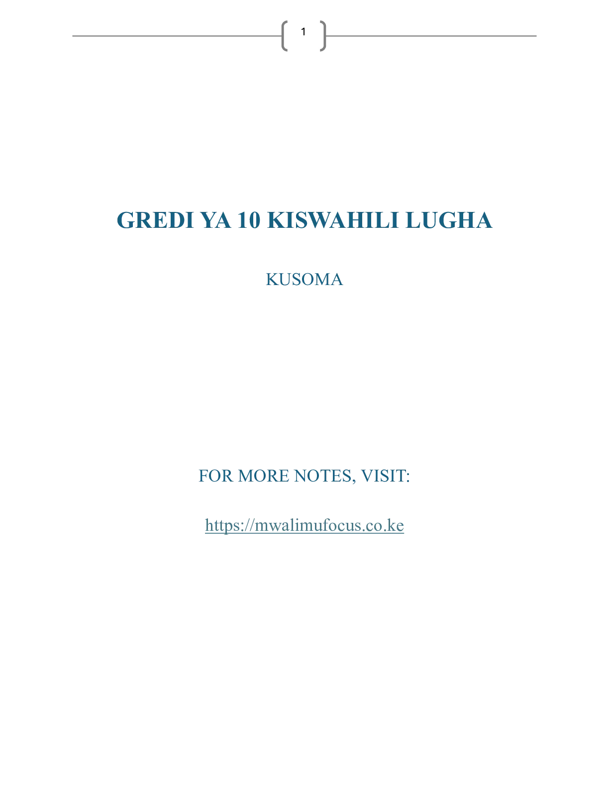 Grade 10 Kiswahili Lugha Kusoma Notes — Page 1 Sample