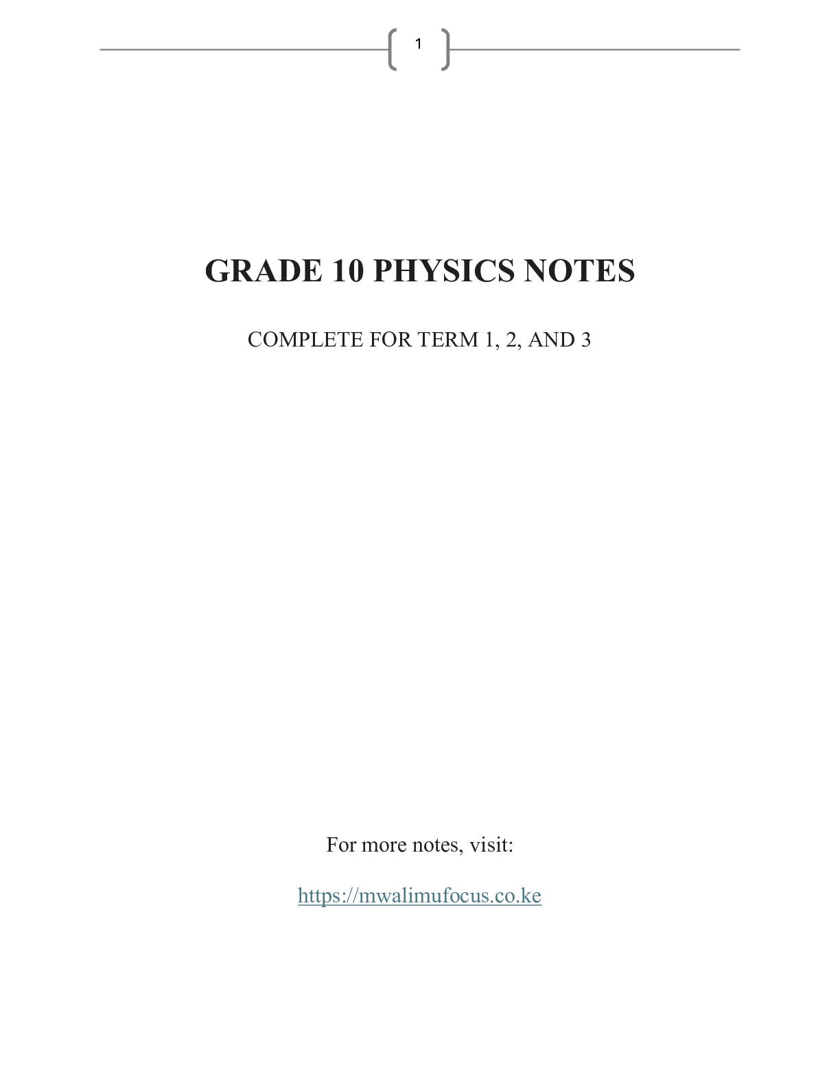 Grade 10 Physics Notes Term 1 2 And — Page 1 Sample
