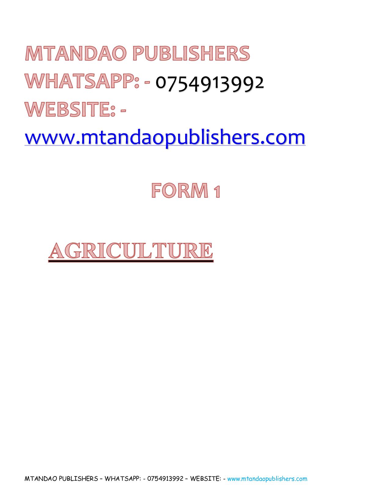 Agriculture Form 1 Notes — Page 1 Sample