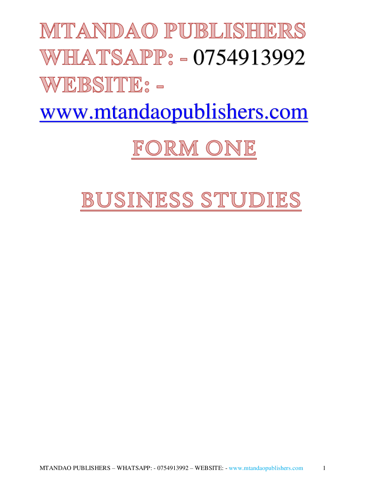 Business Studies Notes F1 — Page 1 Sample
