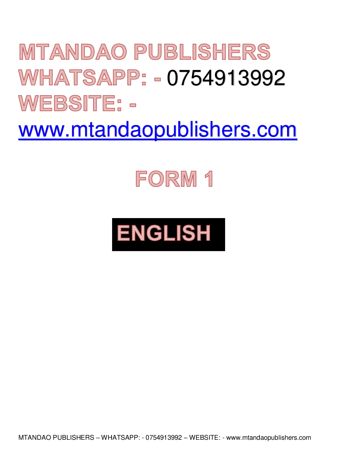 Form 1 English Notes — Page 1 Sample