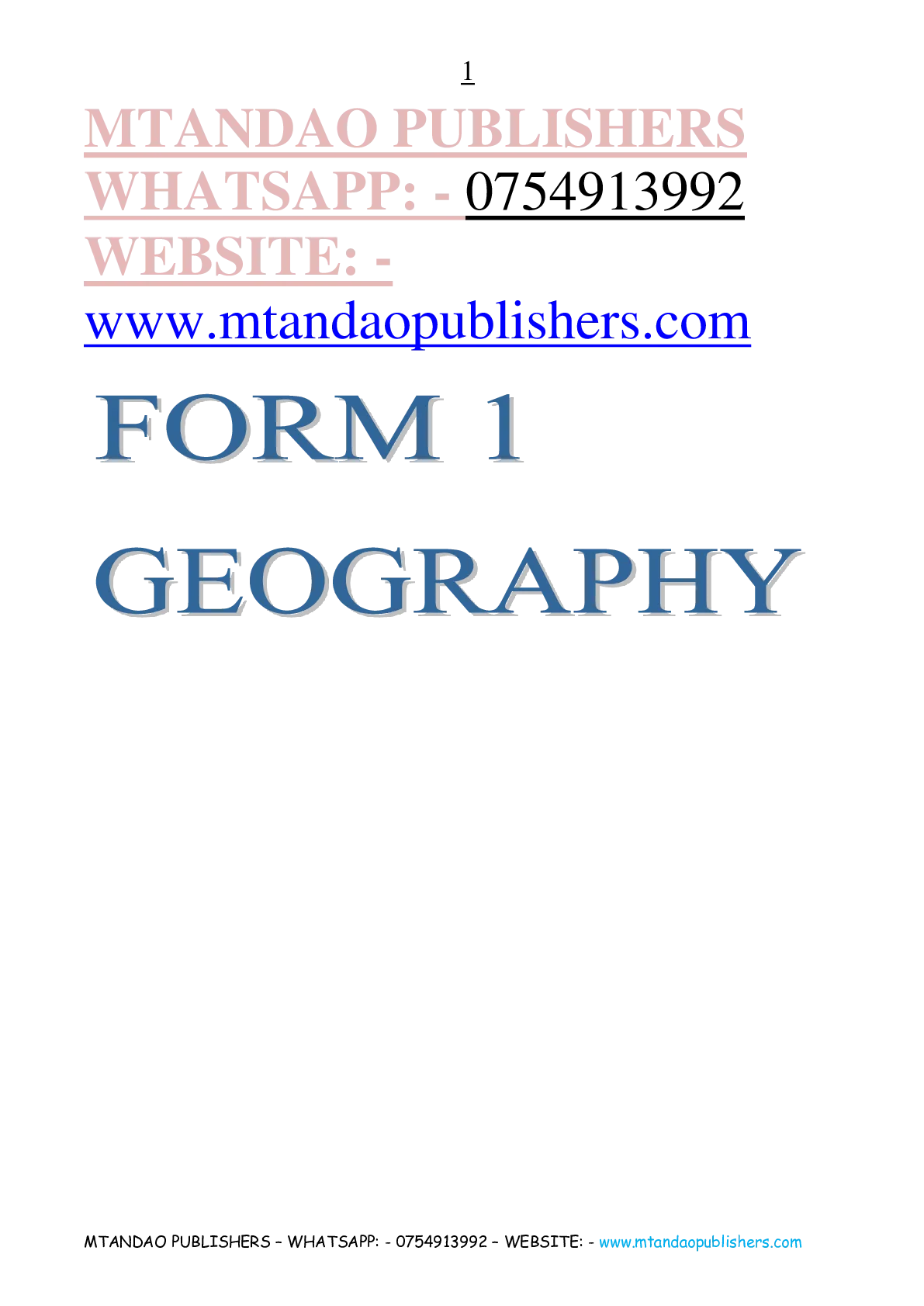 Form 1 Geography — Page 1 Sample