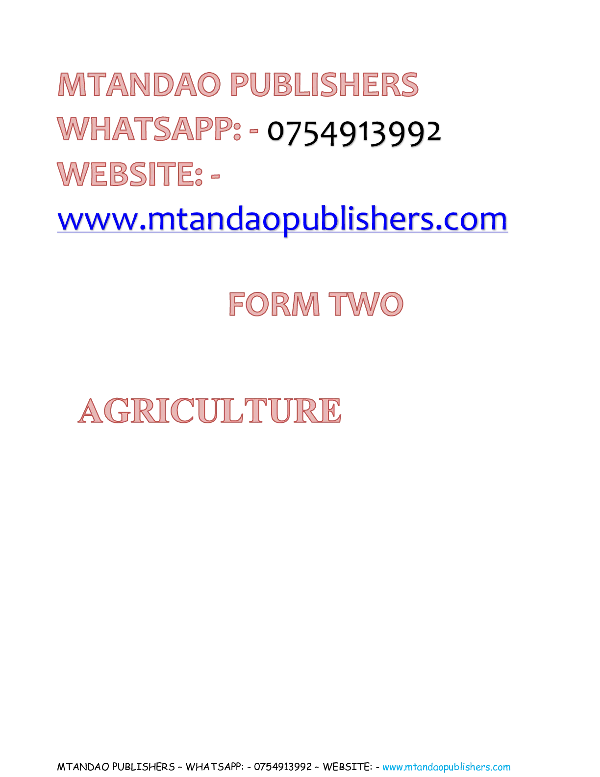 Agriculture Form 2 Notes — Page 1 Sample