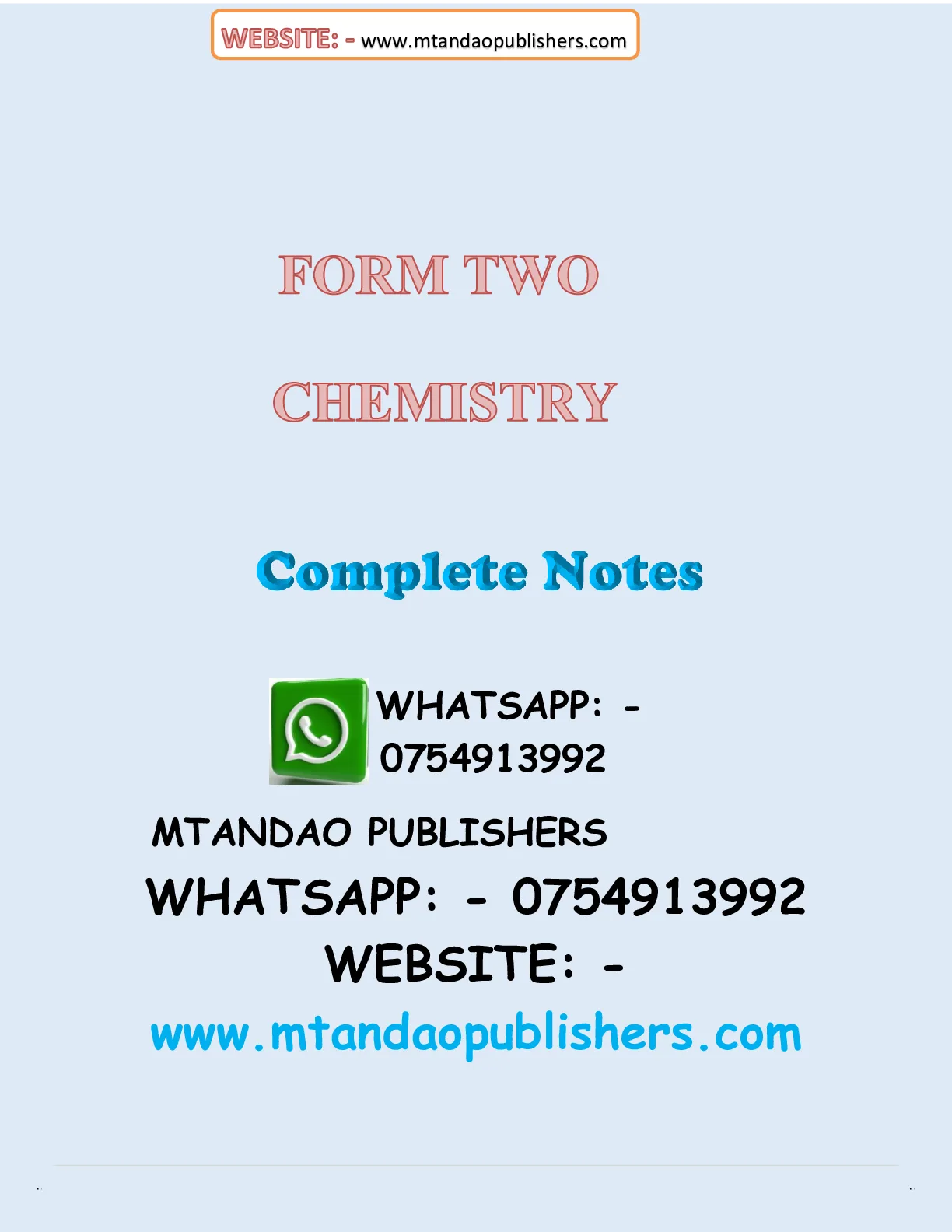 Form 2 Chemistry Notes — Page 1 Sample