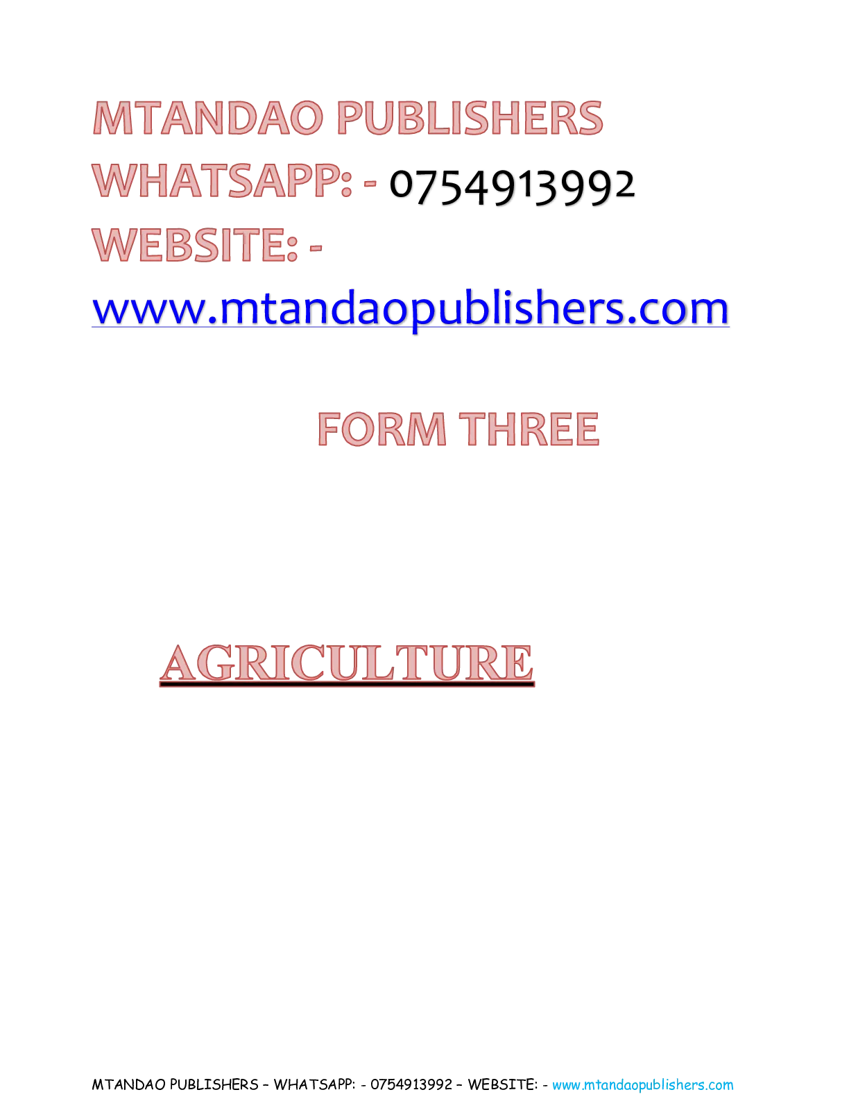 Agriculture Form 3 Notes — Page 1 Sample
