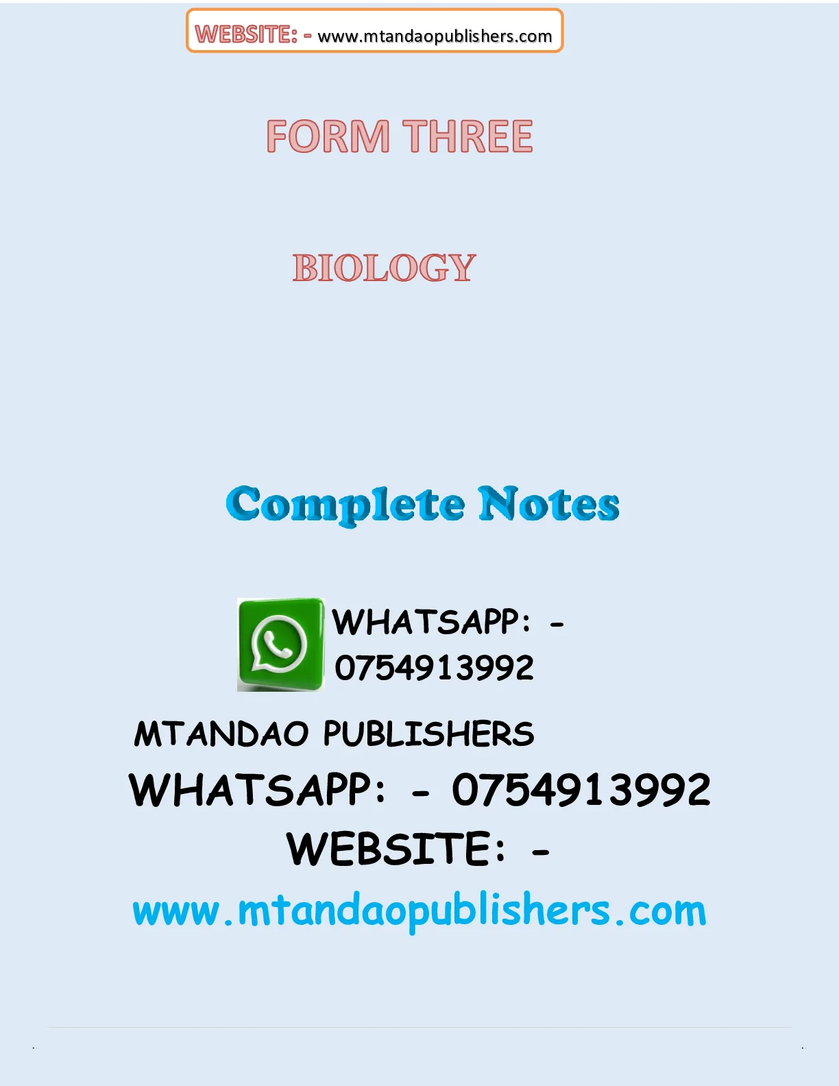 Biology Form 3 Notes — Page 1 Sample